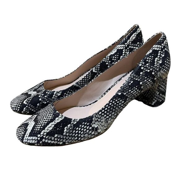 Loeffler Randall Snake Animal Reptile Print Block Heels Pumps Ina Round Toe - Picture 1 of 10